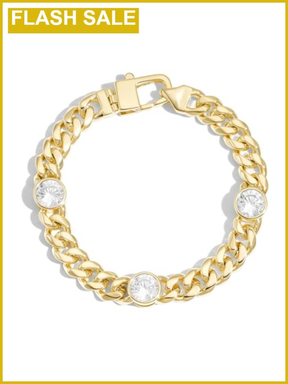 14K Gold Filled Cuban Link Bracelet for Women with CZ Stones Chunky Chain
